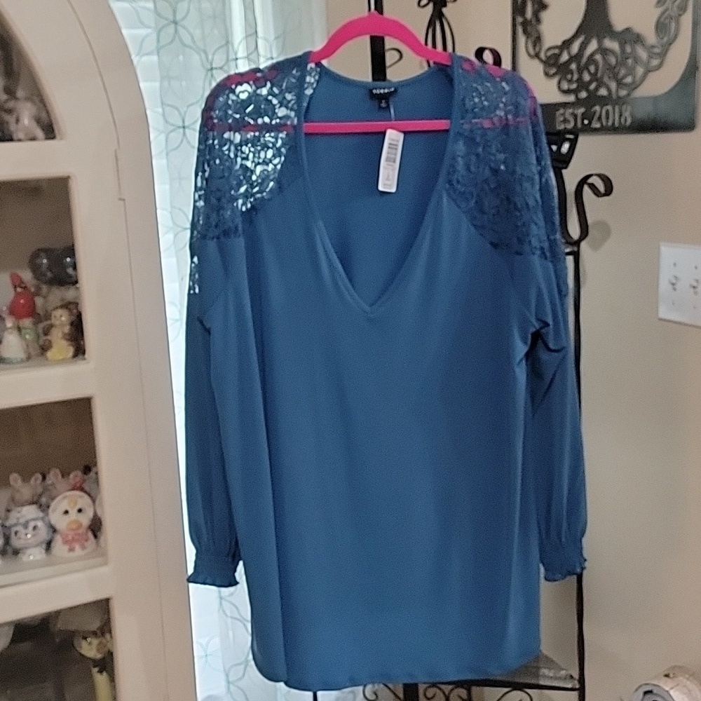 Torrid Teal Studio Knit Lace Shoulder Blouse Top Women's Plus Size 22/24